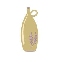 Vase en céramique. poterie moderne avec ornement à base de plantes. bouteille d'huile à la main. illustration vectorielle isolée sur fond blanc. vecteur