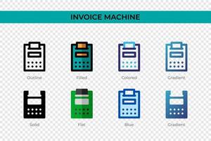 icône de machine de facture dans un style différent. icônes vectorielles de la machine à facturer conçues dans le style contour, solide, coloré, rempli, dégradé et plat. symbole, illustration de logo. illustration vectorielle vecteur