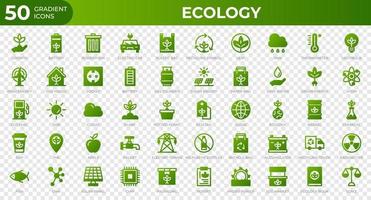 ensemble de 50 icônes web écologiques en style dégradé. recyclage, biologie, énergies renouvelables. collection d'icônes de dégradé. illustration vectorielle