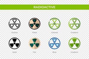 icône radioactive dans un style différent. icônes vectorielles radioactives conçues en style contour, solide, coloré, rempli, dégradé et plat. symbole, illustration de logo. illustration vectorielle vecteur