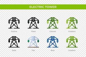 icône de la tour électrique dans un style différent. icônes vectorielles de tour électrique conçues dans le style contour, solide, coloré, rempli, dégradé et plat. symbole, illustration de logo. illustration vectorielle vecteur