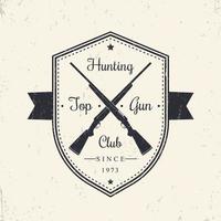 emblème vintage du club de chasse, logo sur bouclier avec fusils de chasse croisés, illustration vectorielle, eps10, facile à modifier vecteur