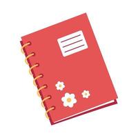 carnet mignon de vecteur sur les anneaux. cahier rouge avec des fleurs. retour à l'école.