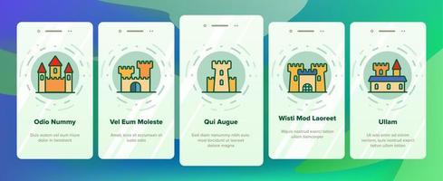 château, bâtiments médiévaux vecteur écran de page d'application mobile d'intégration