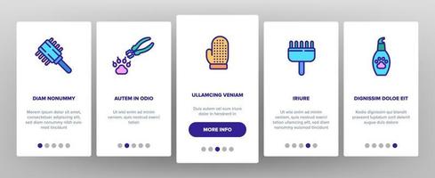 toilettage animal outil onboarding icons set vector