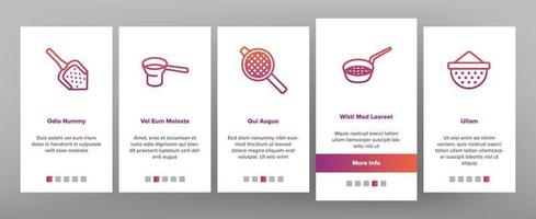 tamis ustensiles de cuisine onboarding icons set vector