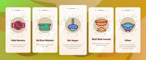 tamis ustensiles de cuisine onboarding icons set vector