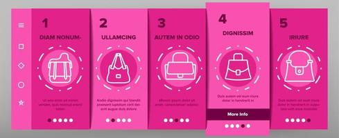 femmes sac accessoire onboarding icons set vector