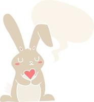 lapin de dessin animé amoureux et bulle de dialogue dans un style rétro vecteur