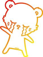 dessin de ligne de gradient chaud ours de dessin animé qui pleure vecteur
