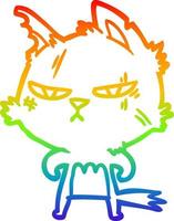 ligne de gradient arc-en-ciel dessinant un chat de dessin animé dur vecteur