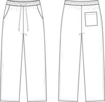 pantalon de survêtement lâche illustration de dessin technique plat modèle de maquette de streetwear vierge classique à cinq poches pour la conception packs de technologie cad casual vecteur