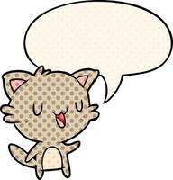 chat heureux de dessin animé et bulle de dialogue dans le style de la bande dessinée vecteur