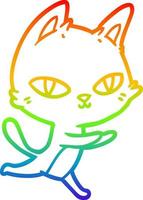 arc en ciel gradient ligne dessin dessin animé chat regardant fixement vecteur