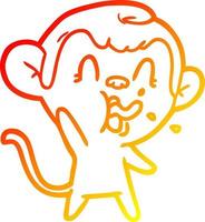 ligne de gradient chaud dessinant un singe de dessin animé fou vecteur