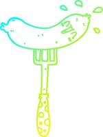 ligne de gradient froid dessin dessin animé saucisse heureuse sur la fourche vecteur
