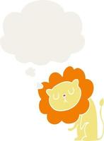 lion de dessin animé mignon et bulle de pensée dans un style rétro vecteur