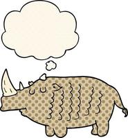 dessin animé rhinocéros et bulle de pensée dans le style de la bande dessinée vecteur