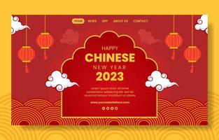 joyeux nouvel an chinois modèle de page de destination des médias sociaux illustration plate de dessin animé dessiné à la main vecteur