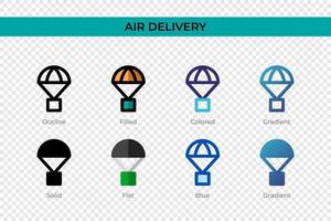 icône de livraison d'air dans un style différent. icônes vectorielles de livraison d'air conçues dans le style contour, solide, coloré, rempli, dégradé et plat. symbole, illustration de logo. illustration vectorielle vecteur