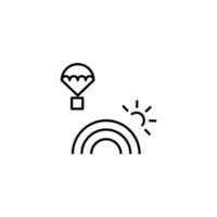 symbole de vecteur dans un style plat. trait modifiable. parfait pour les magasins Internet, les sites, les articles, les livres, etc. icône de ligne du soleil et du ballon avec un seau survolant l'arc-en-ciel