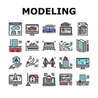 icônes de collection d'ingénierie de modélisation définies signe vectoriel