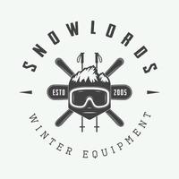 logo, insigne, emblème et éléments de conception de sports d'hiver vintage. vecteur