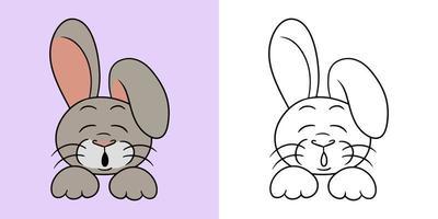 image horizontale, lapin drôle mignon avec des oreilles roses dormant, illustration vectorielle en style dessin animé pour livre de coloriage vecteur