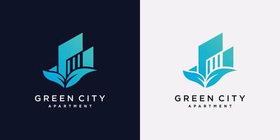 modèle de conception de logo de construction de ville verte avec élément feuille et concept créatif vecteur