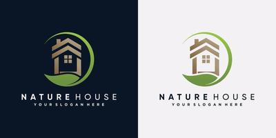 illustration vectorielle de conception de logo maison nature avec élément feuille et couleur verte vecteur