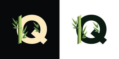 q création d'icônes de logo en bambou avec des lettres basées sur des initiales créatives vecteur