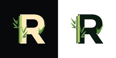 création d'icône de logo en bambou r avec des lettres basées sur des initiales créatives de modèle vecteur