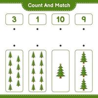 compter et faire correspondre, compter le nombre d'arbres de Noël et faire correspondre les bons numéros. jeu éducatif pour enfants, feuille de calcul imprimable, illustration vectorielle vecteur