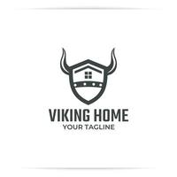 vecteur de conception de logo maison viking, corne, bouclier, défense