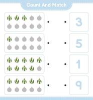 comptez et faites correspondre, comptez le nombre de boules de Noël et faites correspondre les bons numéros. jeu éducatif pour enfants, feuille de calcul imprimable, illustration vectorielle vecteur