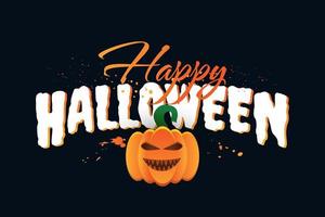 joyeux halloween lettrage avec citrouille isolé sur fond sombre. illustration vectorielle halloween pour bannière, affiche, carte de voeux et invitation à une fête vecteur