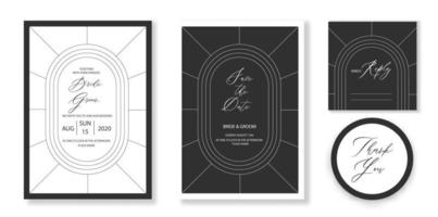 vecteur art déco et modèle d'invitation de mariage vintage arabe serti de style de ligne de cadre de couleur noir et blanc et double arche pour la fête, carte de voeux.