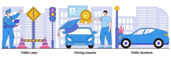 code de la route, leçons de conduite et pack illustré d'accidents de la circulation vecteur
