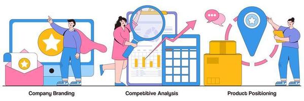 image de marque de l'entreprise, analyse concurrentielle, pack illustré de positionnement de produit vecteur