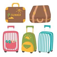 ensemble de valise de voyage. doodle clipart plat. tous les objets sont repeints. vecteur