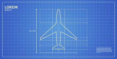 aviation industrielle dimensionnée dessin plan et contour airpline vue de dessus dessin technique illustration vectorielle plane. vecteur