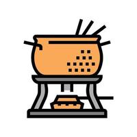 Illustration vectorielle de l'icône de couleur du pot à fondue en cuivre vecteur