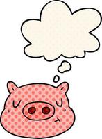 visage de cochon de dessin animé et bulle de pensée dans le style de la bande dessinée vecteur