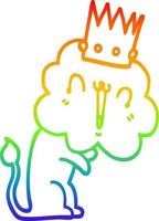 ligne de gradient arc-en-ciel dessinant un lion de dessin animé avec couronne vecteur
