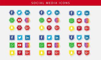 icônes colorées de médias sociaux définies sous différentes formes vecteur
