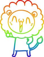 ligne de gradient arc-en-ciel dessinant un lion de dessin animé heureux vecteur