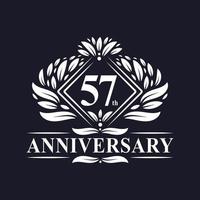 Logo anniversaire 57 ans, logo floral de luxe 57e anniversaire. vecteur