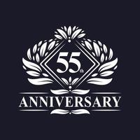 Logo anniversaire 55 ans, logo floral de luxe 55e anniversaire. vecteur