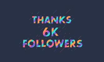 merci 6k followers, 6000 followers célèbrent un design coloré moderne. vecteur