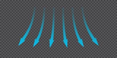 flux d'air. flèches bleues indiquant la direction du mouvement de l'air. flèches de direction du vent. flux frais bleu froid du conditionneur. illustration vectorielle isolée sur fond vecteur